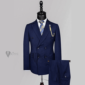 King Suits Striped Blue Black