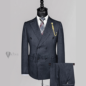 King Suits Striped Dark Grey